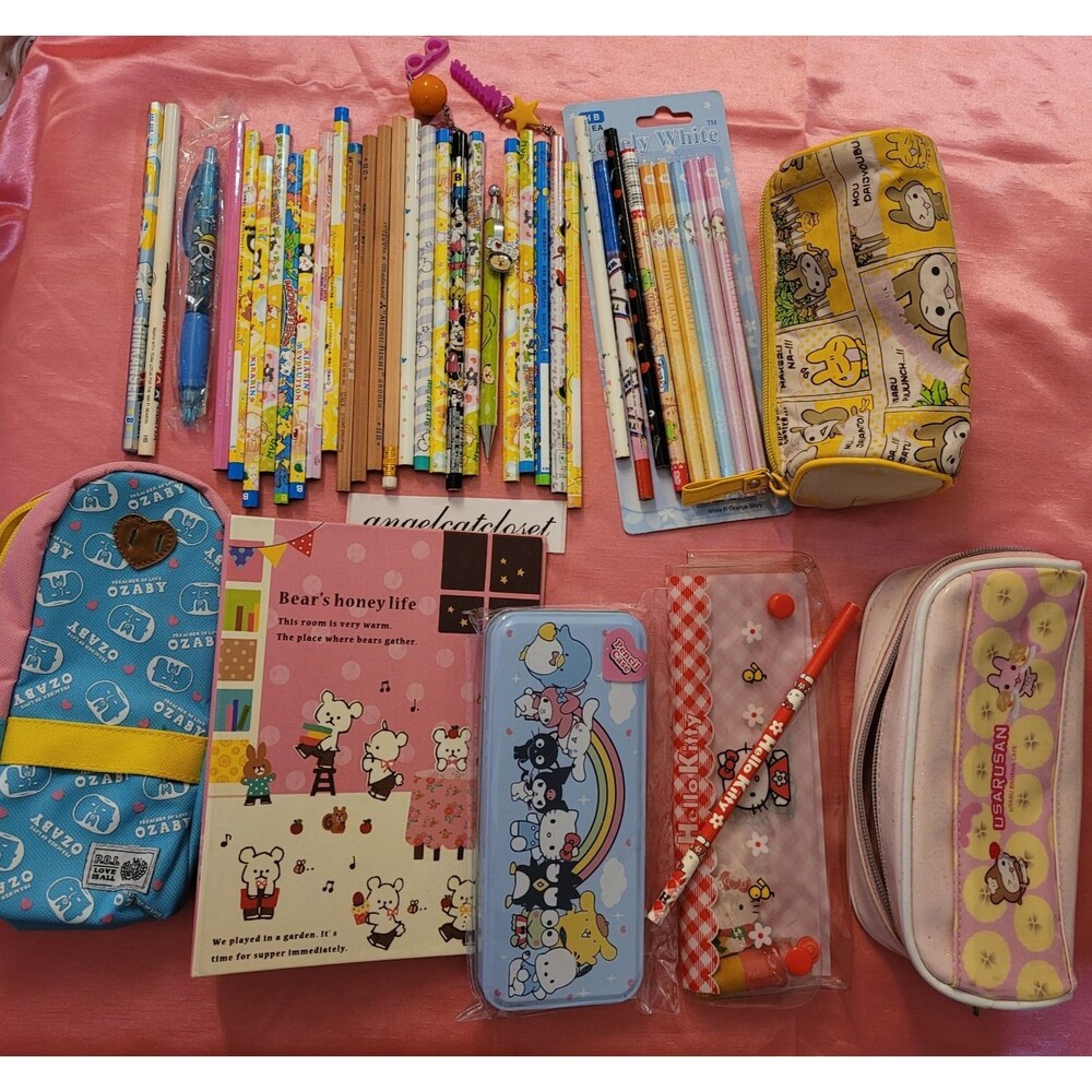 Vintage Japan Stationery Lot Pencils Sanrio 90's Hamtaro One Piece Angel Blue